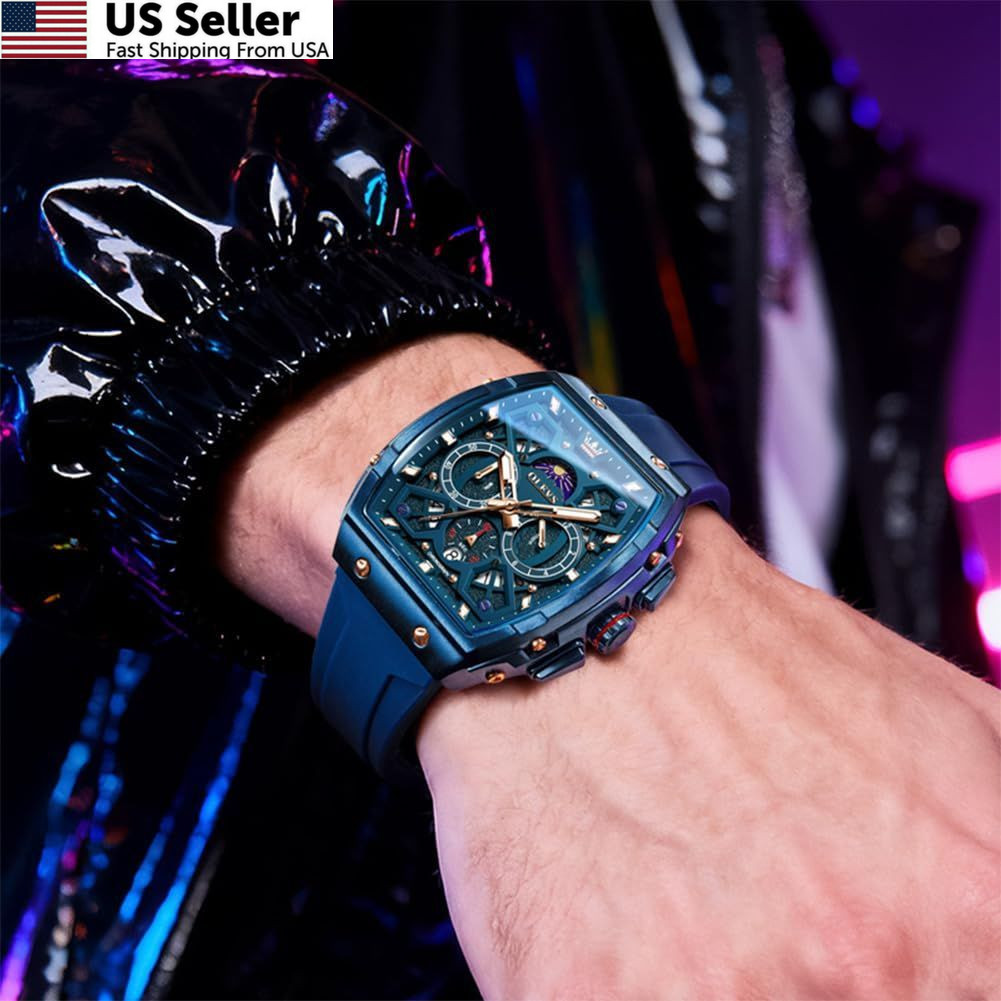 OLEVS Mens Watches Stylish Chronograph Waterproof Blue watches for men 42