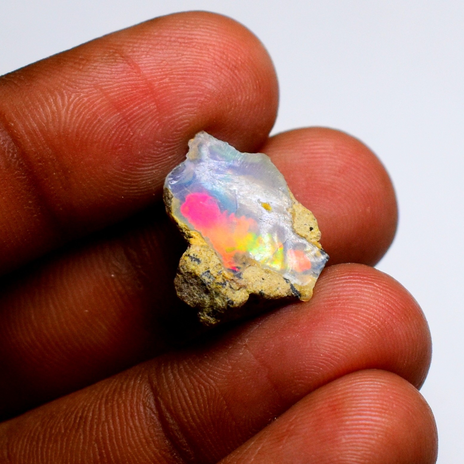Natural Ethiopian Opal Rough, Multi Fire White Opal Raw 6.40 Cts 18×14 mm