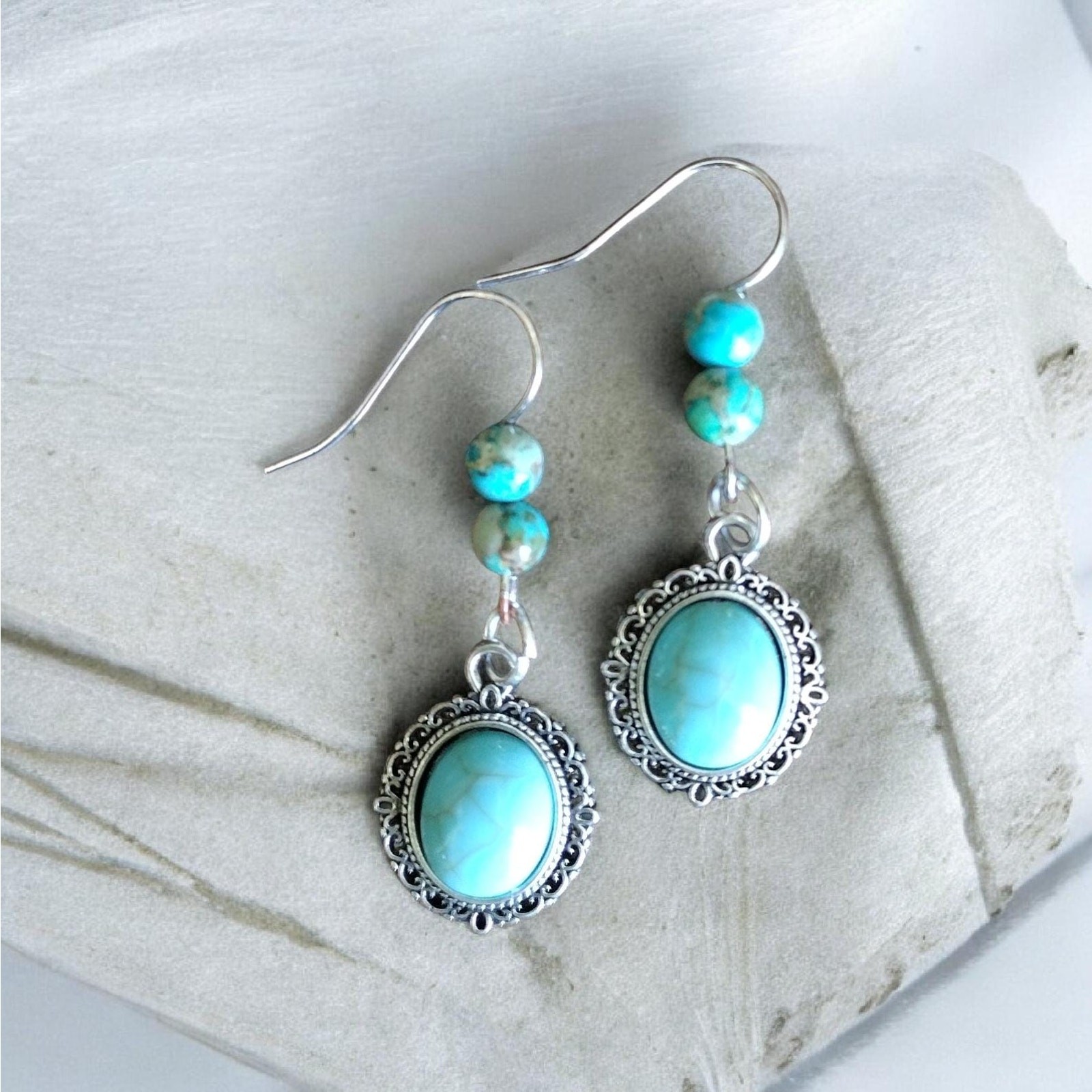 Dangle earrings with natural stone beads