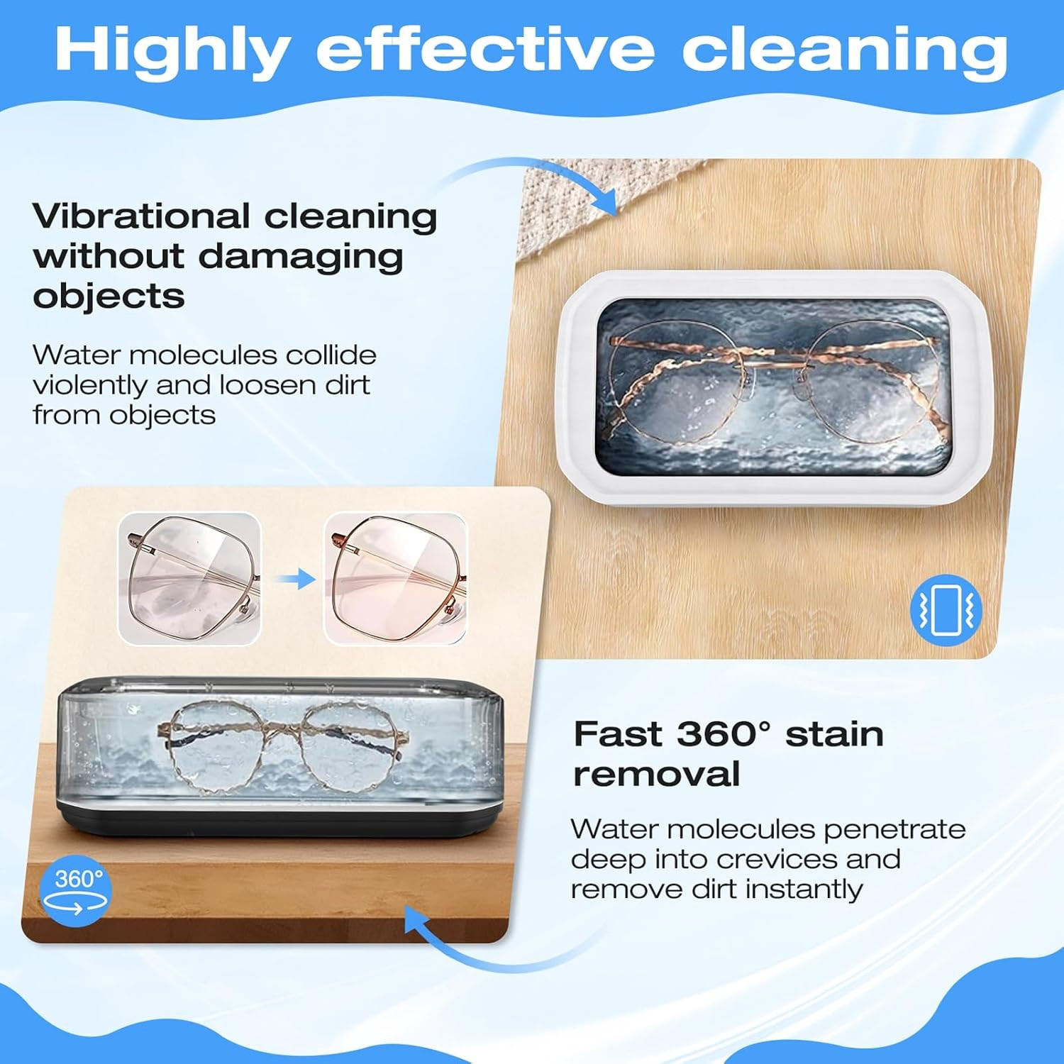 Ultrasonic Jewelry Cleaner, 48Khz Eyeglasses Cleaner Machine, Ultrasonic Cleaner