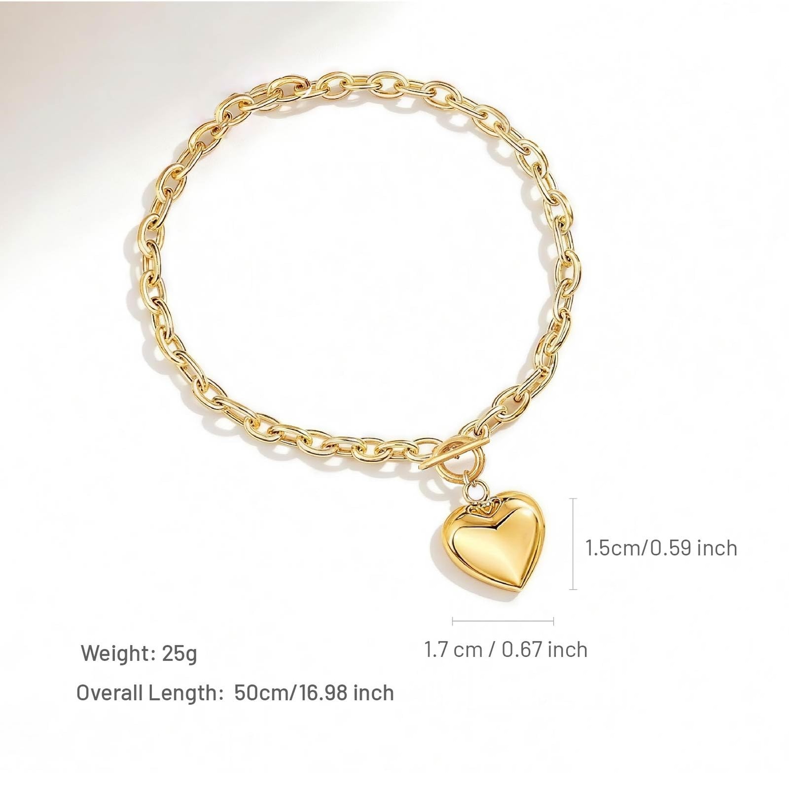 Chunky Gold Heart Necklace for Women, 18K GoldPlated Link Chain with Puffy He…