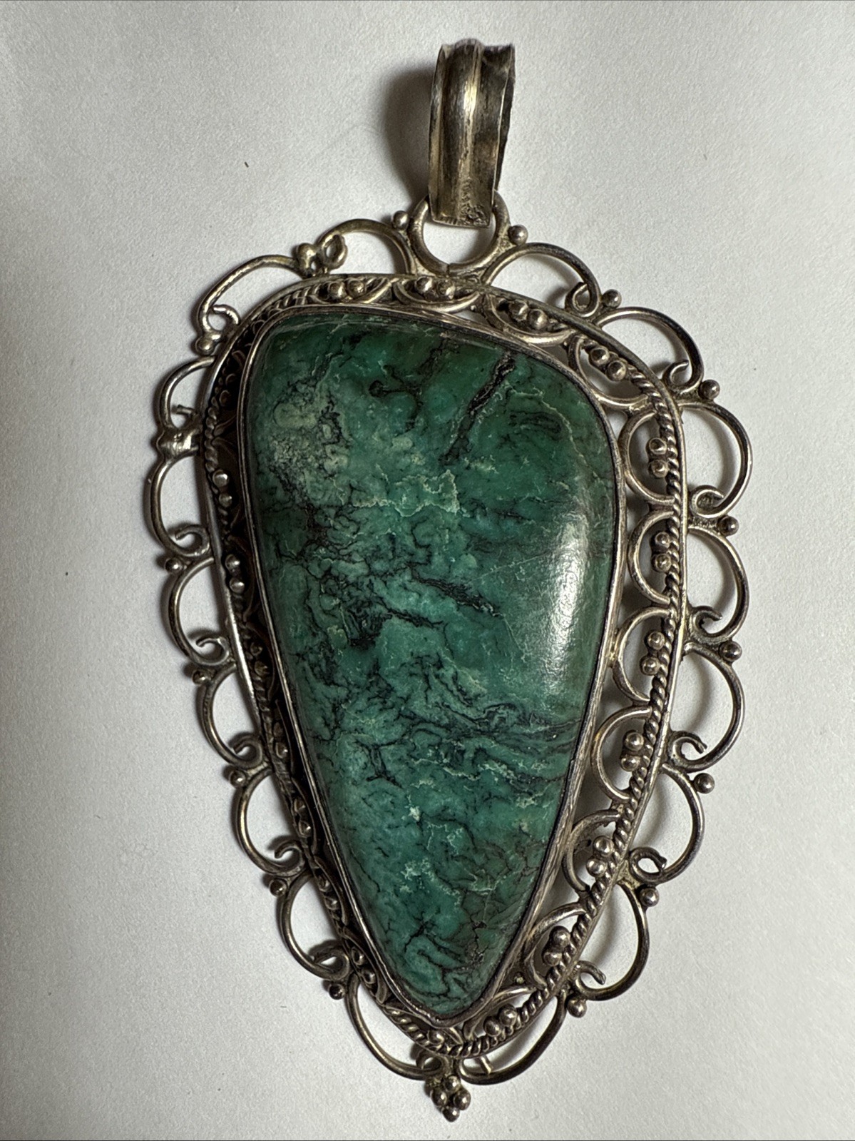 Israel Eilat Stone Pendant Handmade Vintage Filigree Big Stone