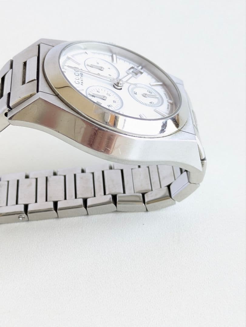 Gucci Pantheon Chronograph Watch Silver Battery Dead From Japan