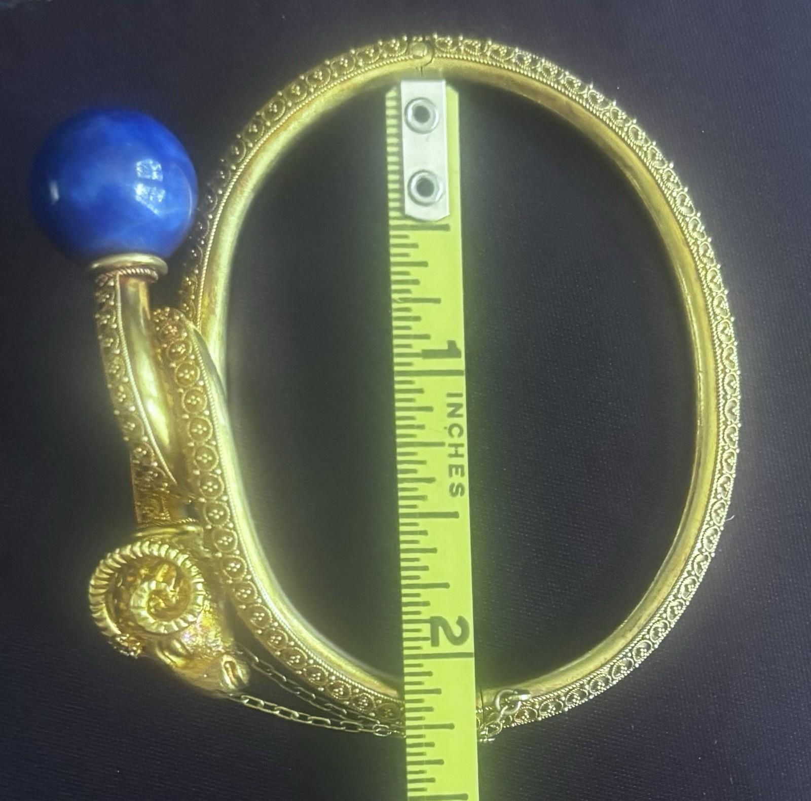 Victorian Etruscan Revival Lapis & Ram’s Head Bangle