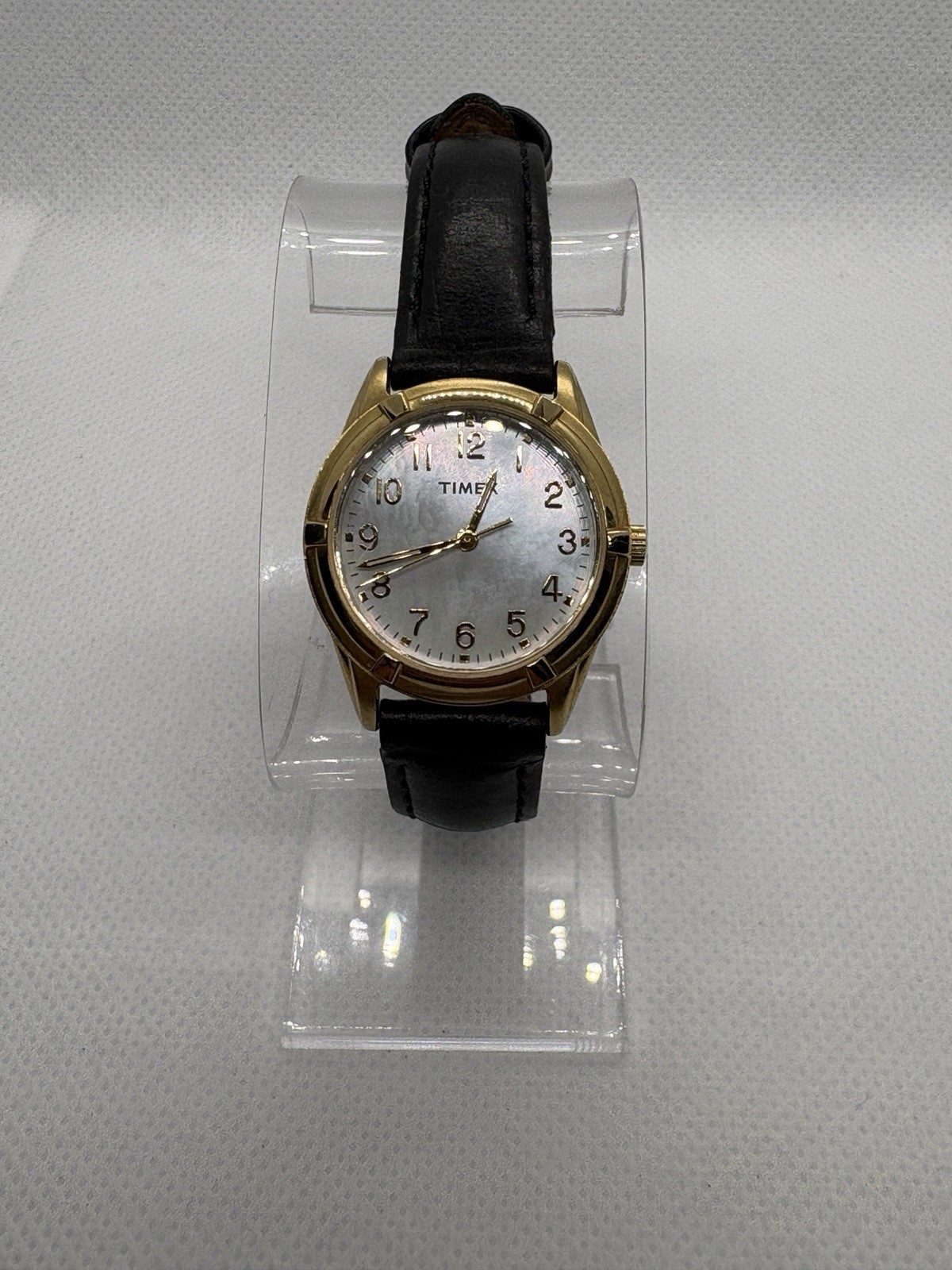 Timex Women’s Watch TW2P76200 Gold Tone Mother Of Pearl Dial Black Leather Strap