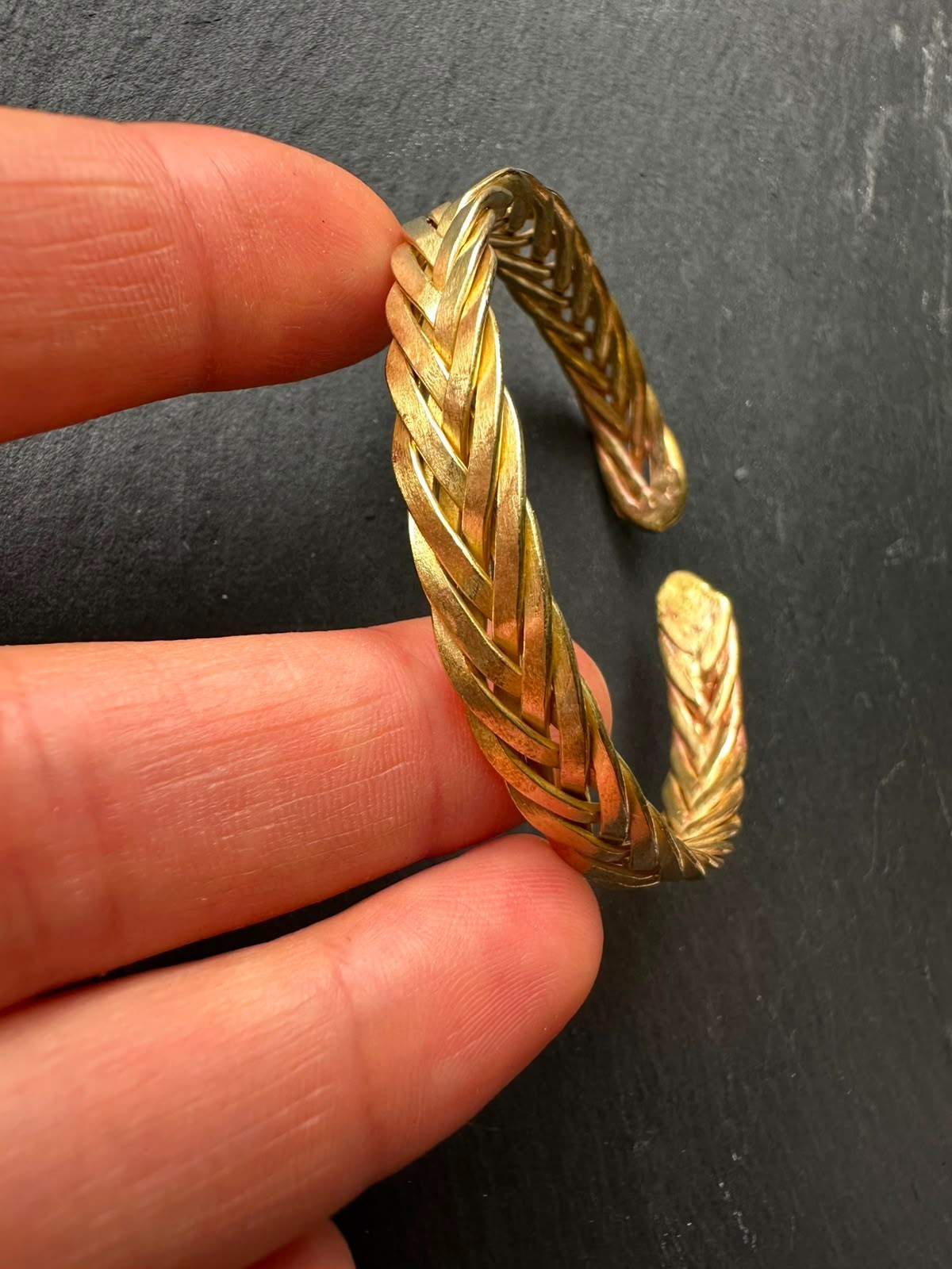 Handmade Brass Cuff Bracelet Men’s Adjustable Artisan Spain 20g 17cm Wide