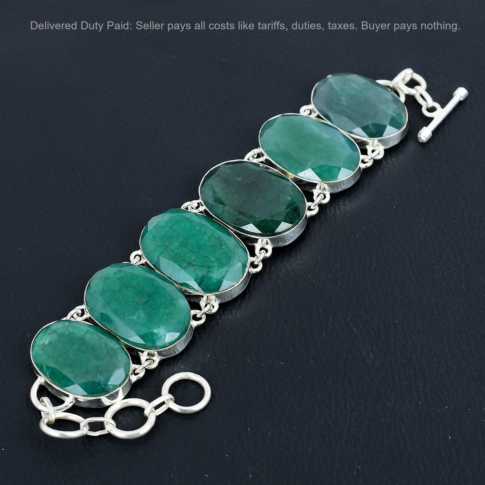 Natural Zambian Emrald Trendy New Chain Anniversary Bracelet 925 Sterling Silver