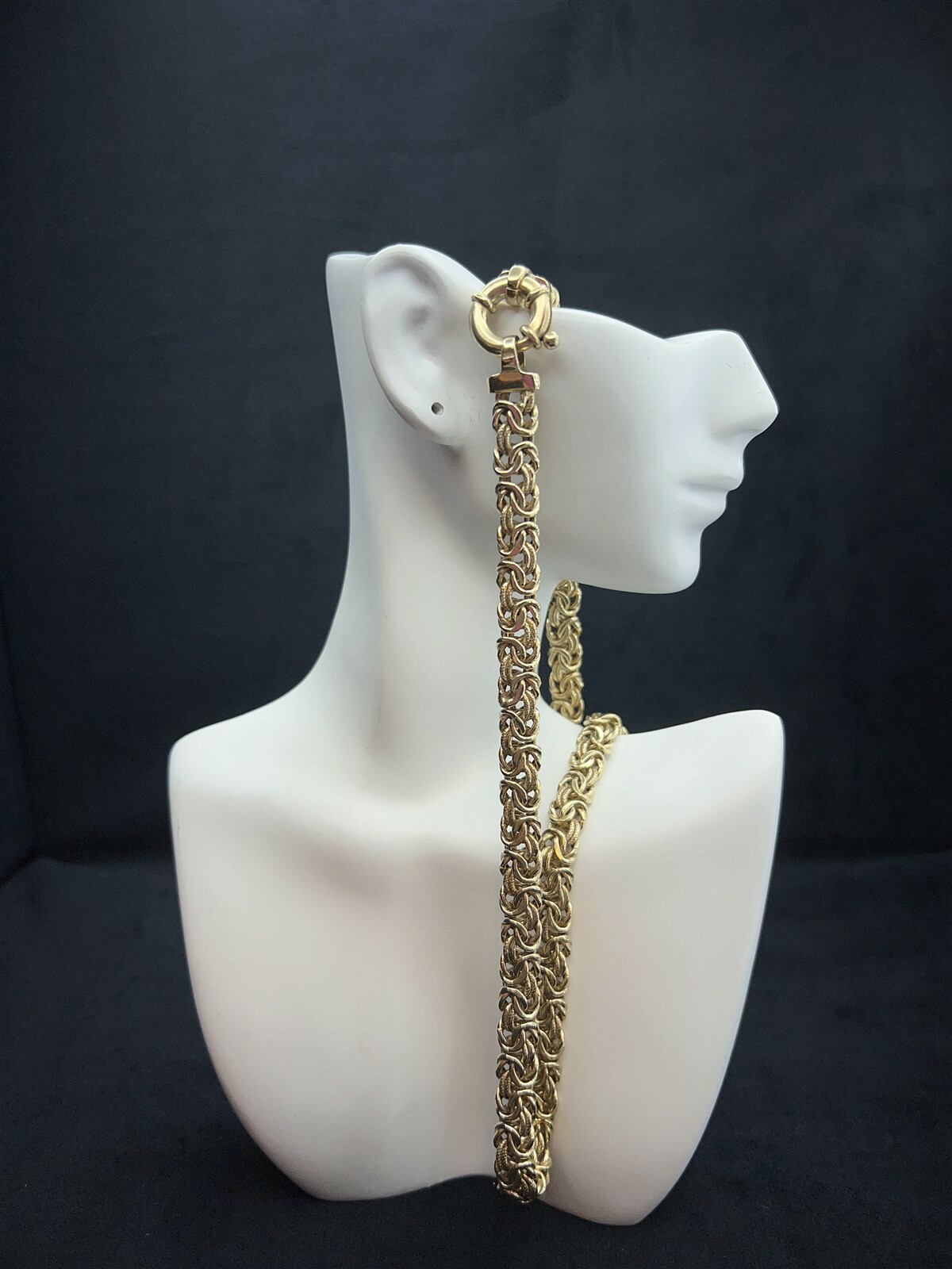 Adjustable 2 Length Large Gold Plated Braided Sterling Silver Chain Necklace