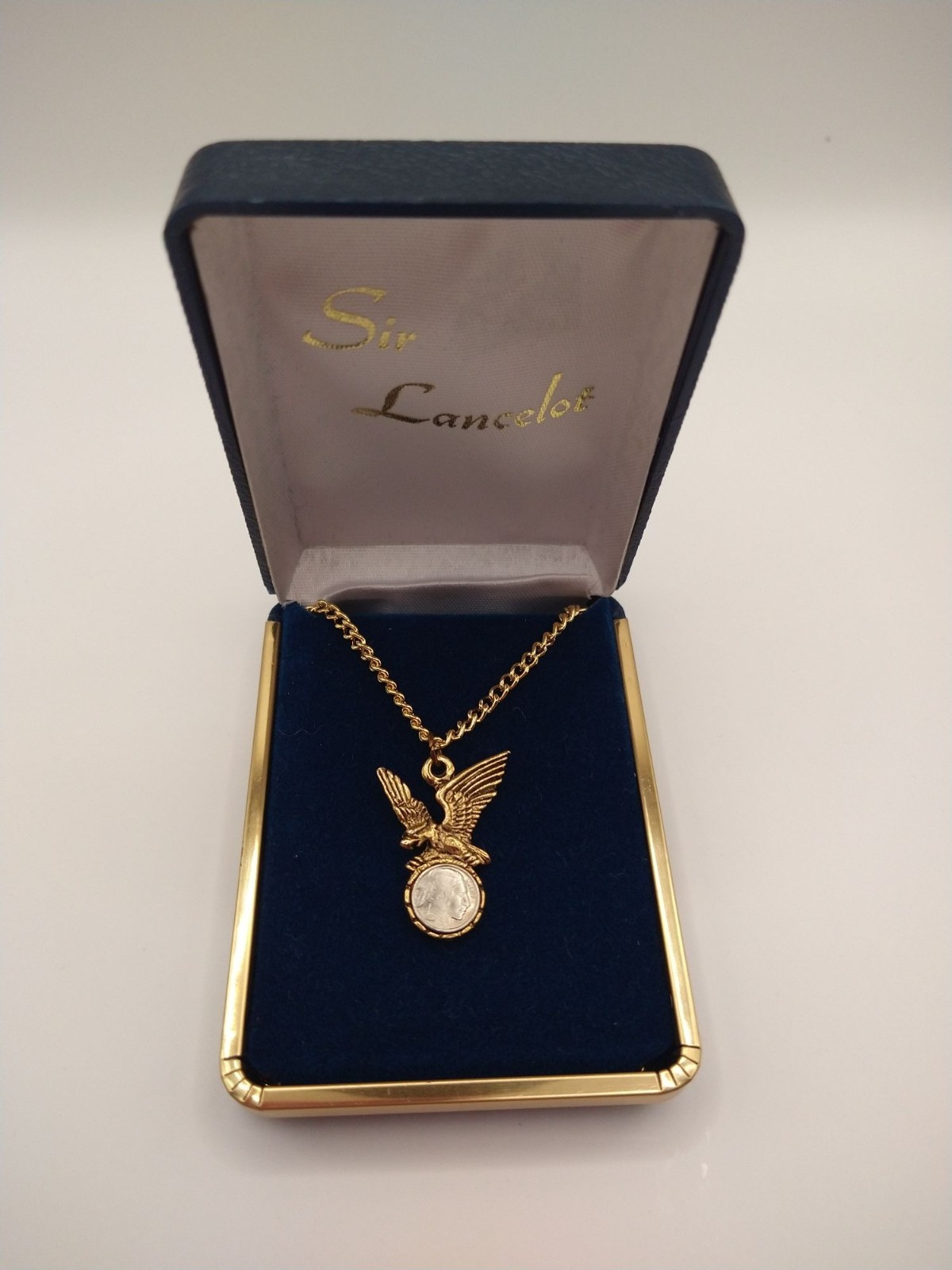 Gold-Tone Eagle Coin Pendant Necklace With Chain In Sir Lancelot Box