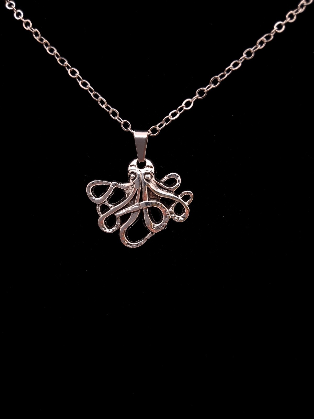 Octopus Pendant Necklace Nature Beach Ocean Vacation Gift Silver Toned