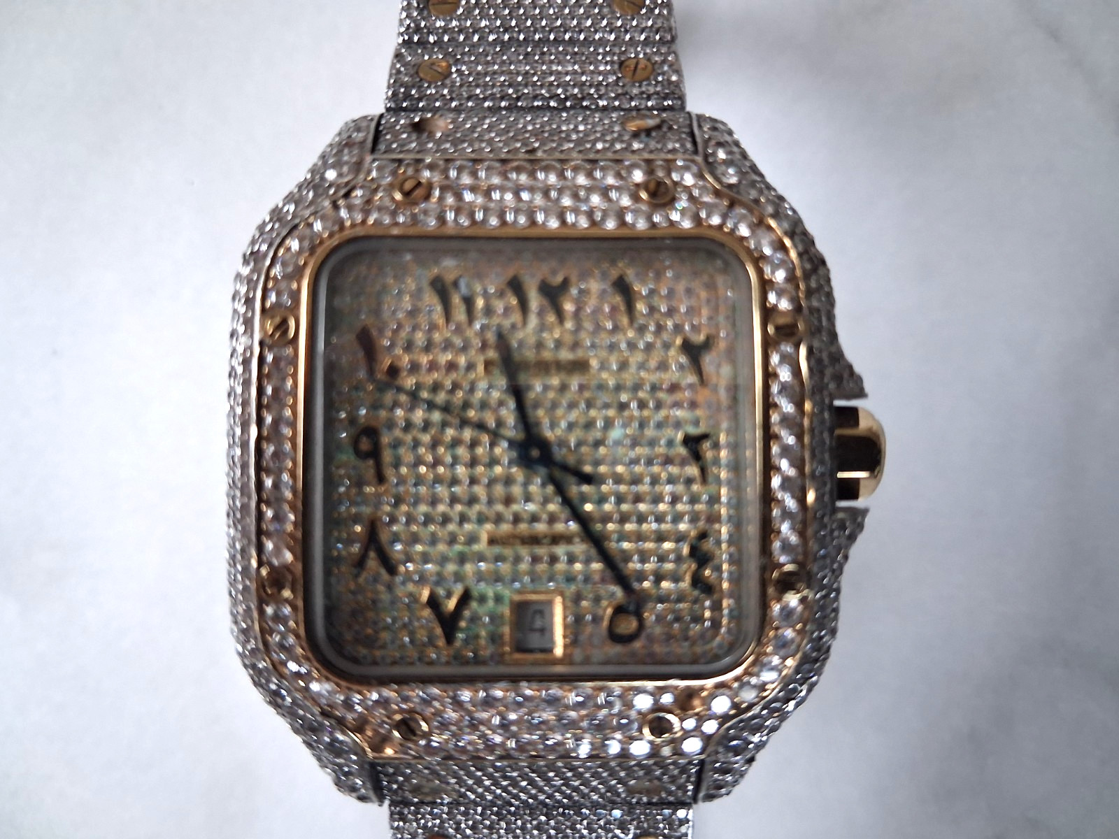 Cartier Santos Automatic Wristwatch – Iced Out – Needs Repair