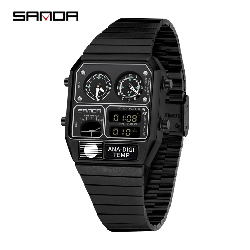 SANDA 3192 Men’s Square Digital Watch LED Thermometer Stopwatch 50M Waterproof