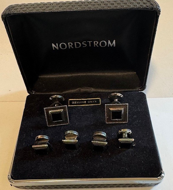 Nordstrom Black Onyx Silver Cuff Links & Studs in Original Box Ships FREE in USA