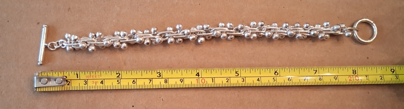 Heavy Sterling Silver DNA Graduated Bead Ball Link Toggle Bracelet-54.6 GRAMS