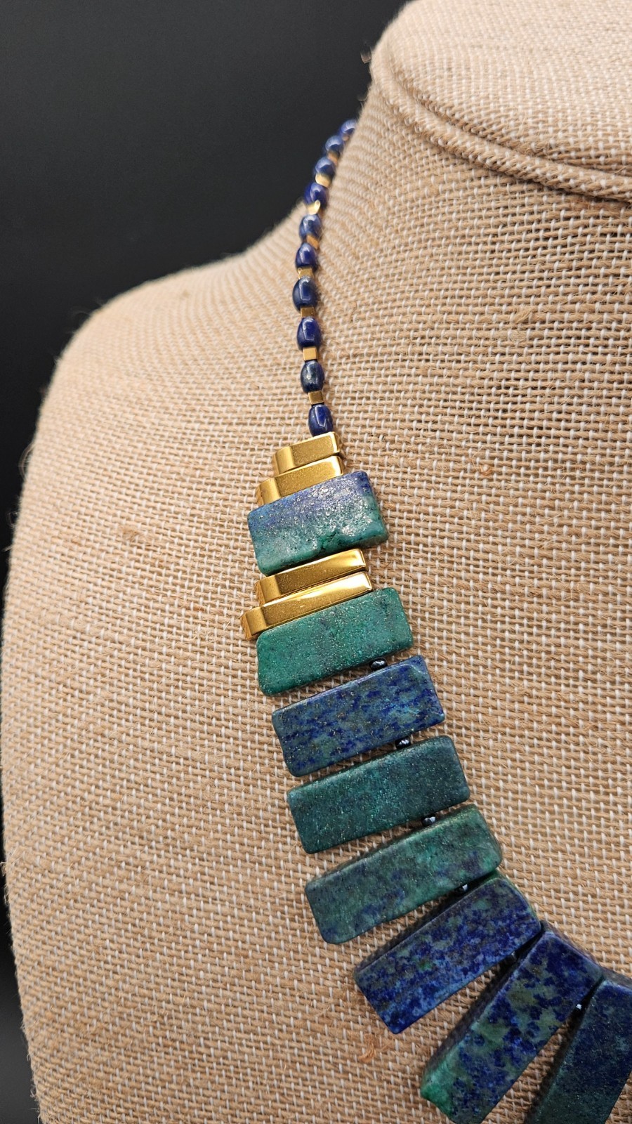 Chico’s Blue Green Lapis Lazuli 22 inch Necklace Gold Plate