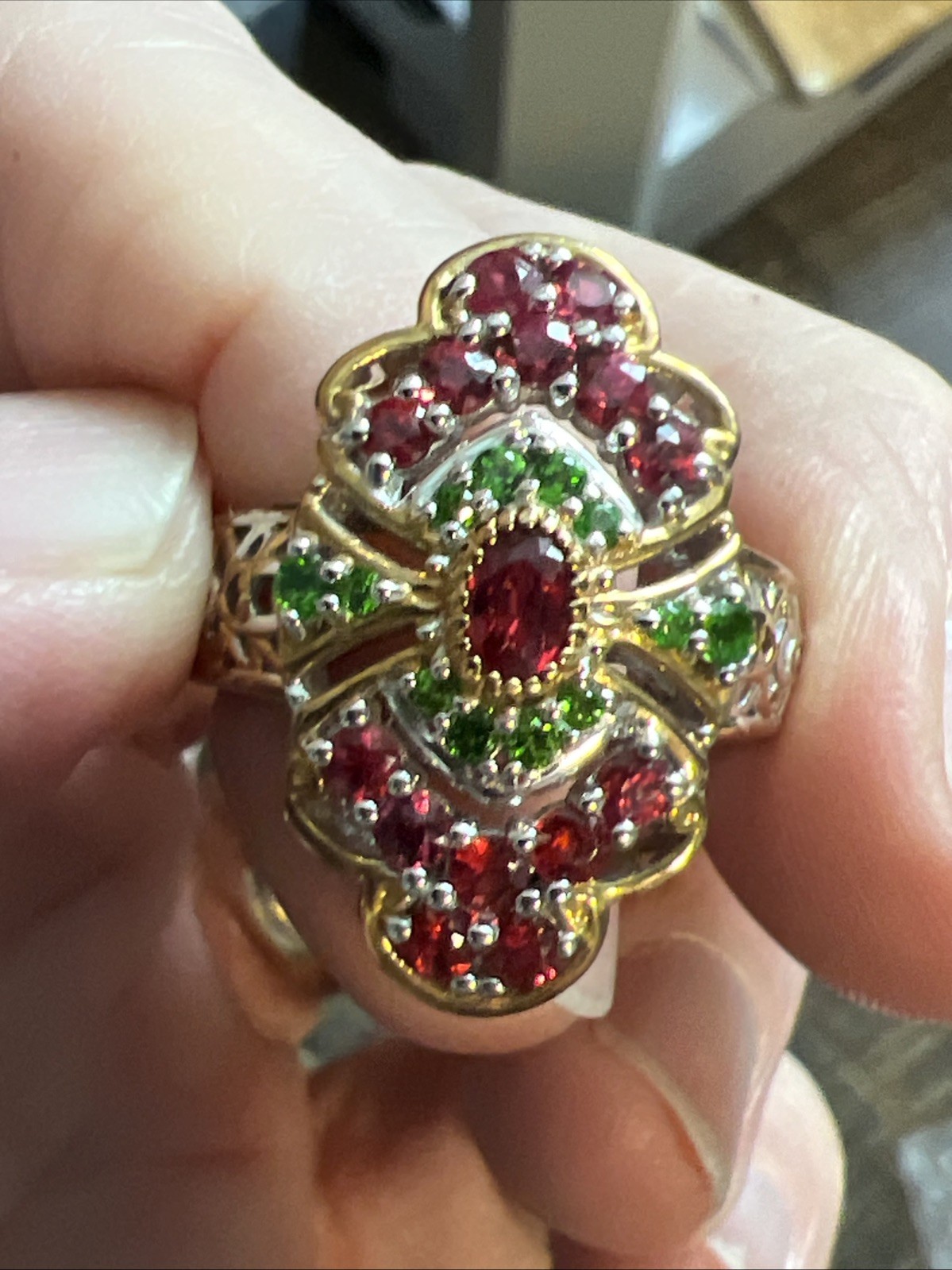 Gems en Vogue Sterling 925 Ruby & Emerald ? Palladium Ring sz 10 #JV25