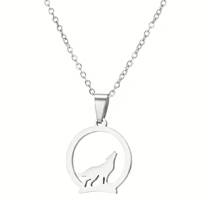 Geometric Circular Wolf Personality Trend Stainless Steel Men’s Necklace