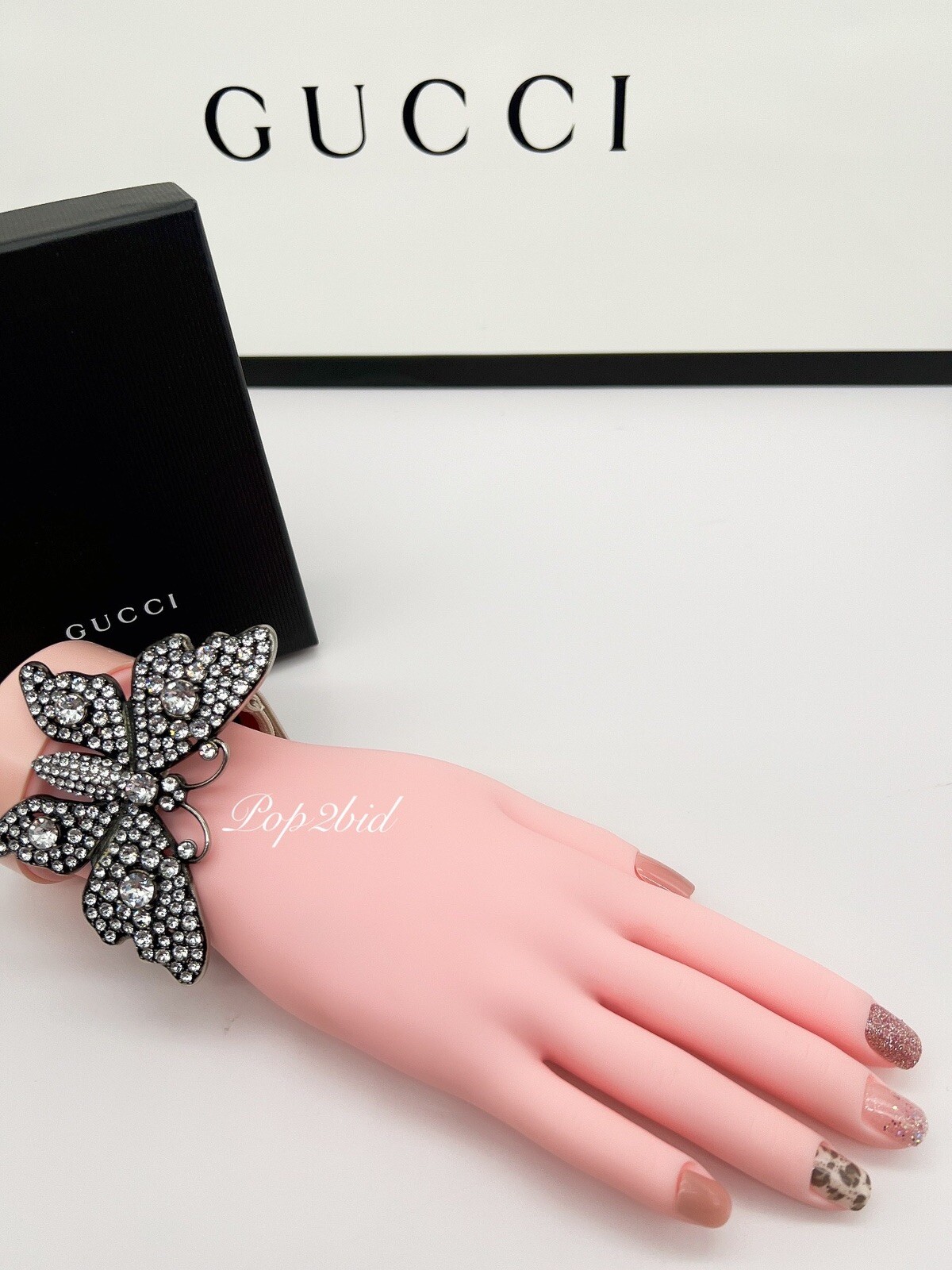 NWT 100% Authentic GUCCI Crystal Butterfly Web Strap Adjustable Bracelet
