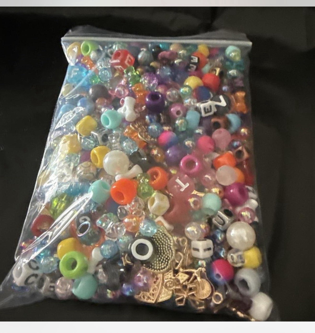 Multicolor Mixed Loose Plastic/Metal Beads Lot w/ Alphabet Letter Beads & Charms