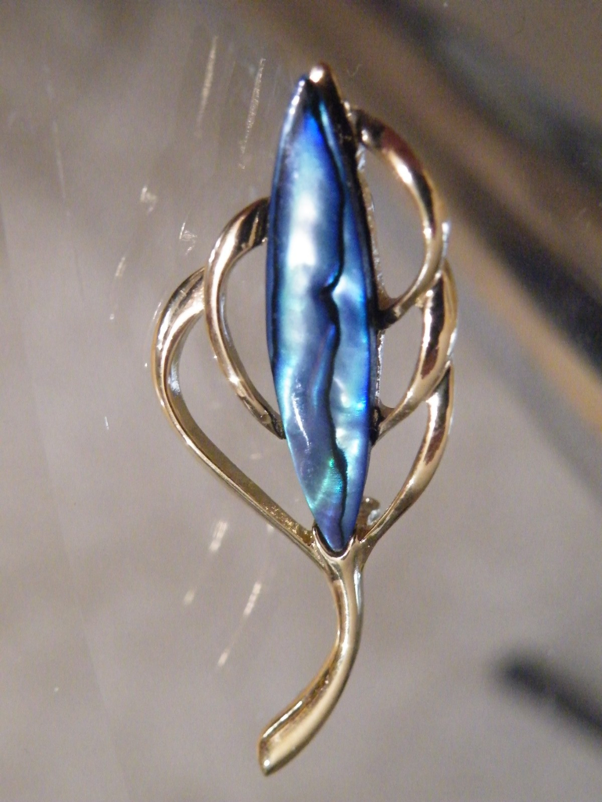 Paua Shell Jewelry Gold Tone Brooch – FREE SHIP