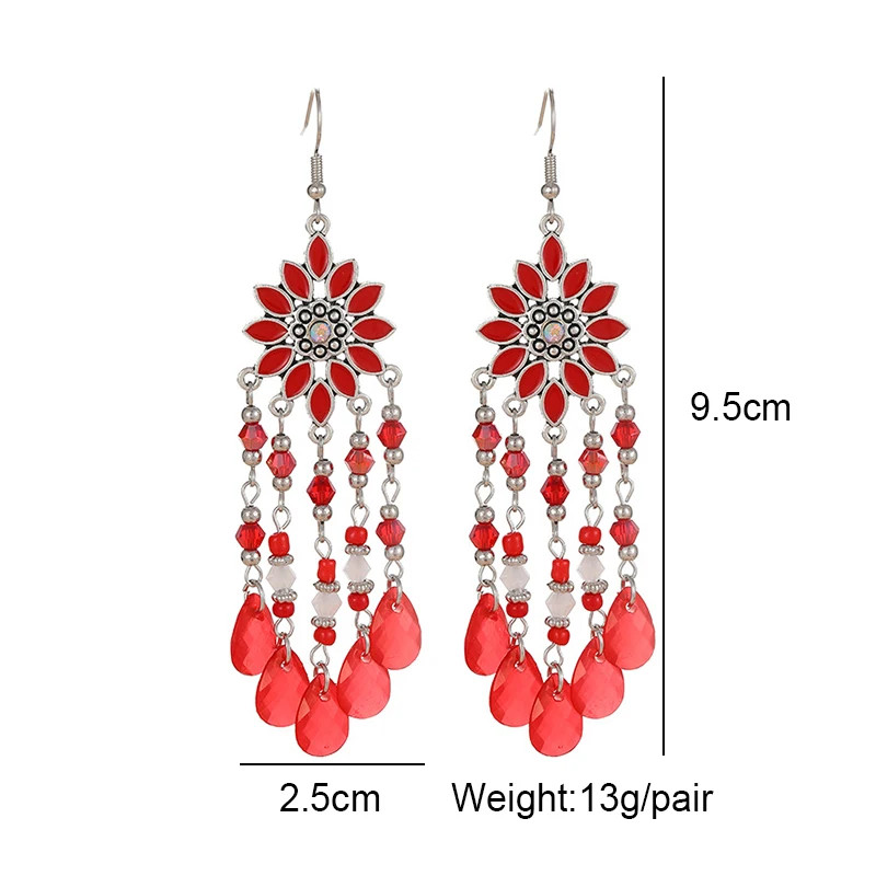 Bohemian Vacation Style Water Drop Tassel Earrings for Women Vintage Long Drop