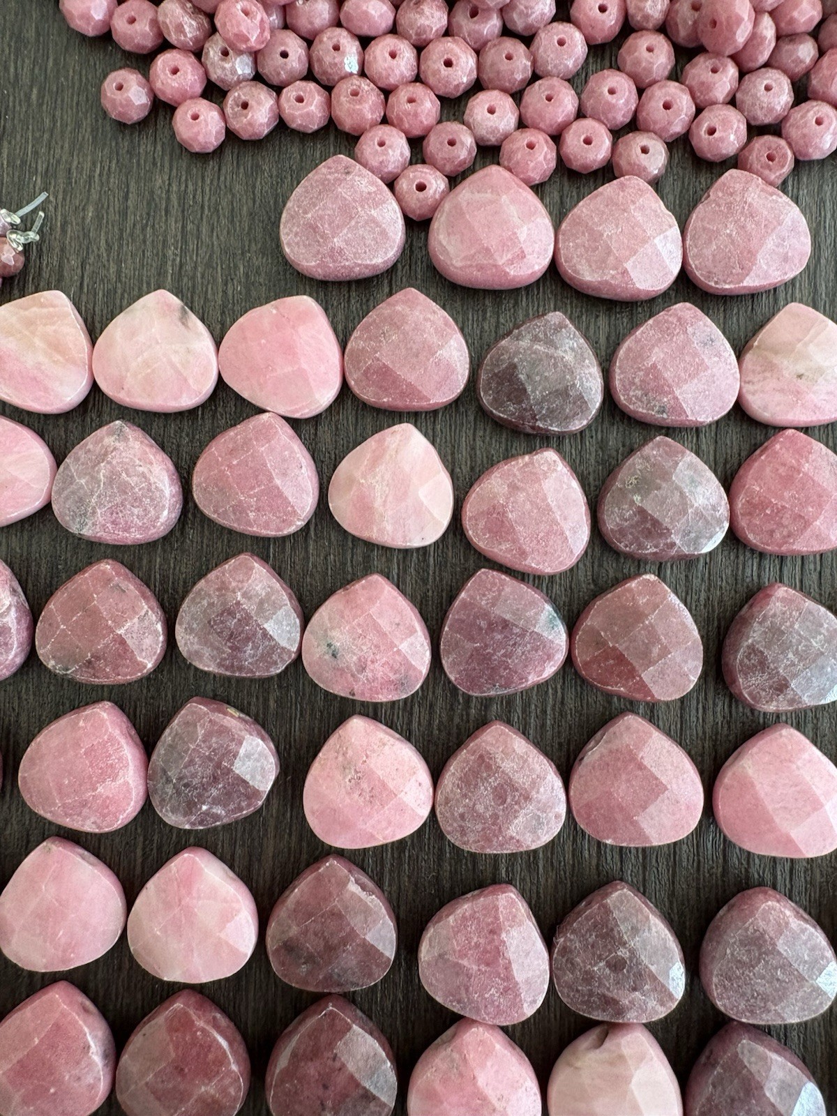 LOT Of Mixed Rhodonite Faceted Heartshape Roundelle Pink Stones Beads Read Info