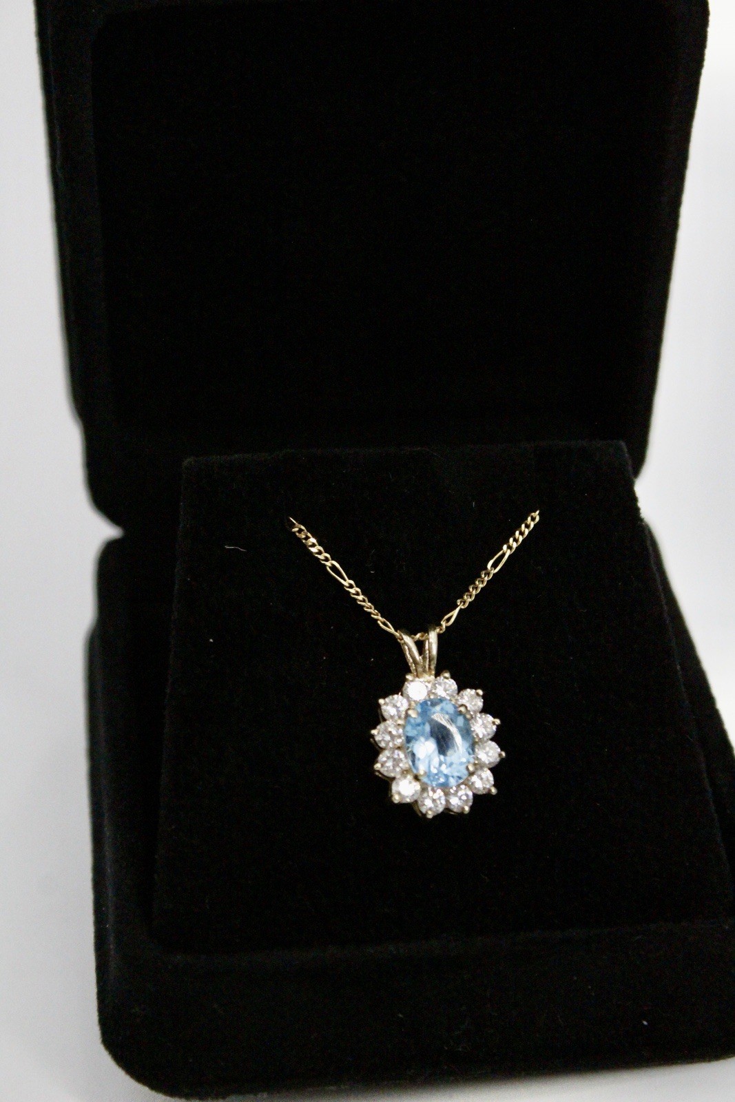 Blue Topaz Halo Pendant, 3.63 Carats 10K Gold