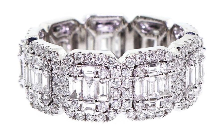 4ct Simulated Eternity Wide Halo Cocktail Wedding Band 14k White Gold Plated