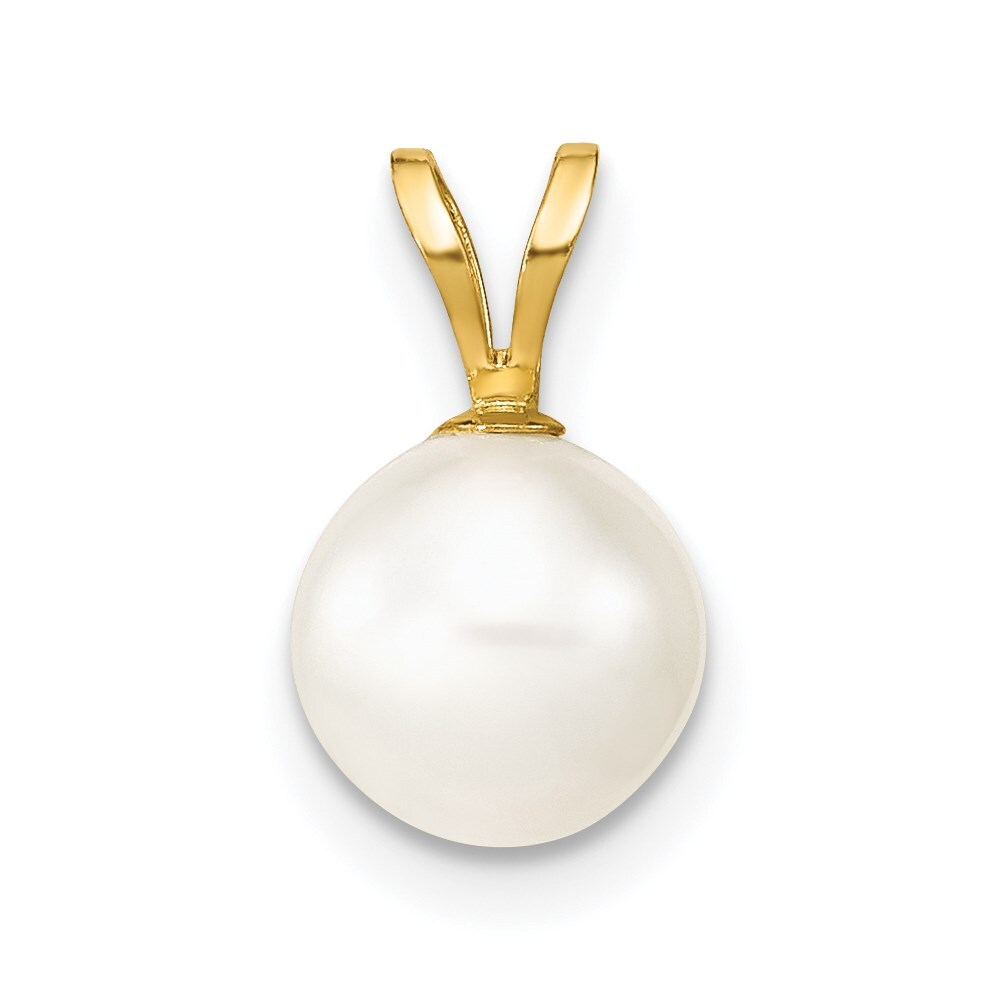14k Yellow Gold 7-8mm White Freshwater Cultured Pearl Pendant 0.1gm L-0.44 Inch