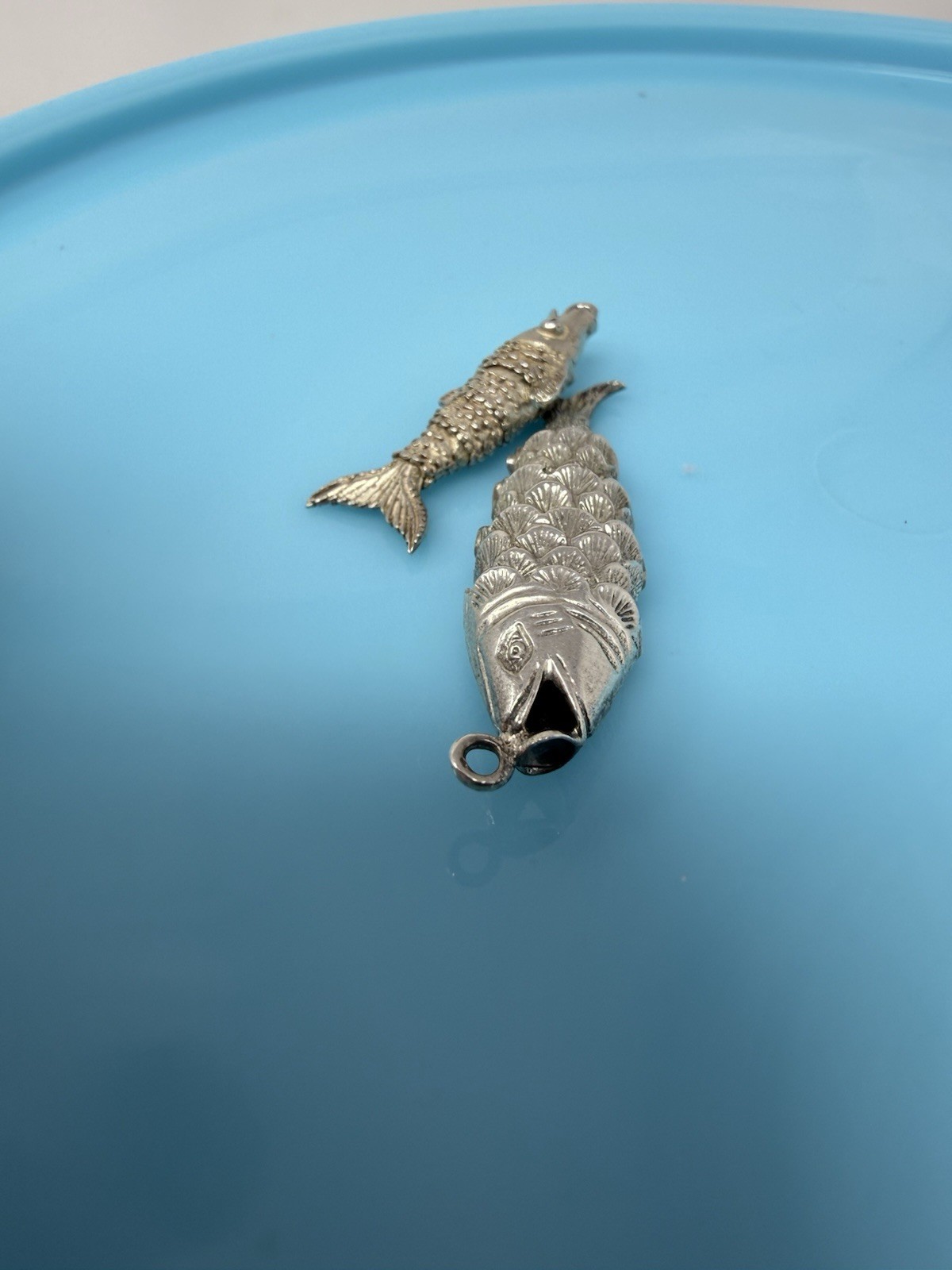 Large Vintage Sterling Silver Articulated Goldfish Koi Pair Pendant Charm Fish
