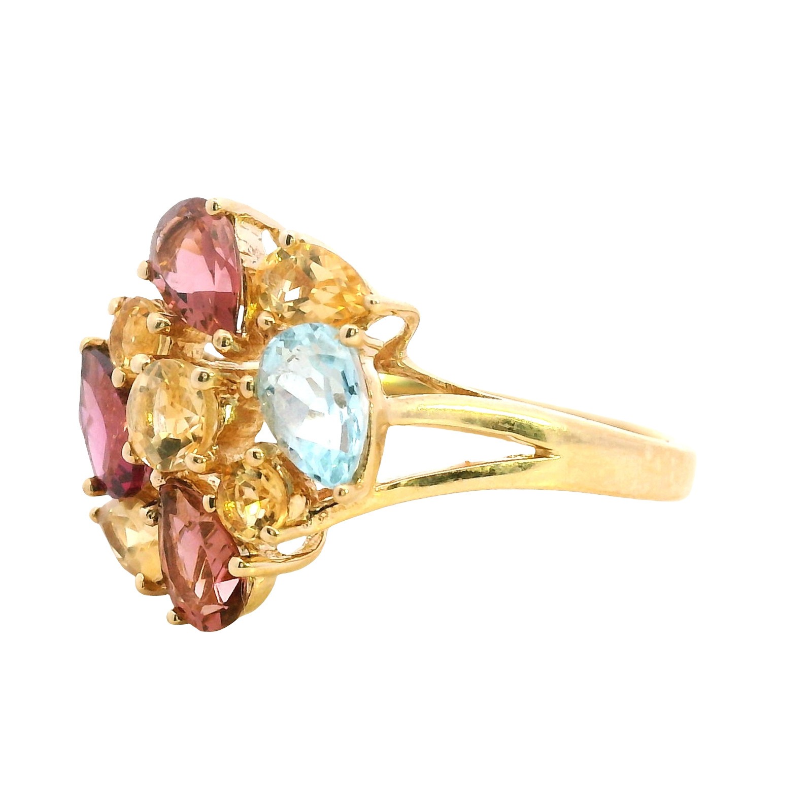 9ct Yellow Gold Ring Amethyst Topaz Garnet Sapphire Multi Gemstone 3.8g Stamped