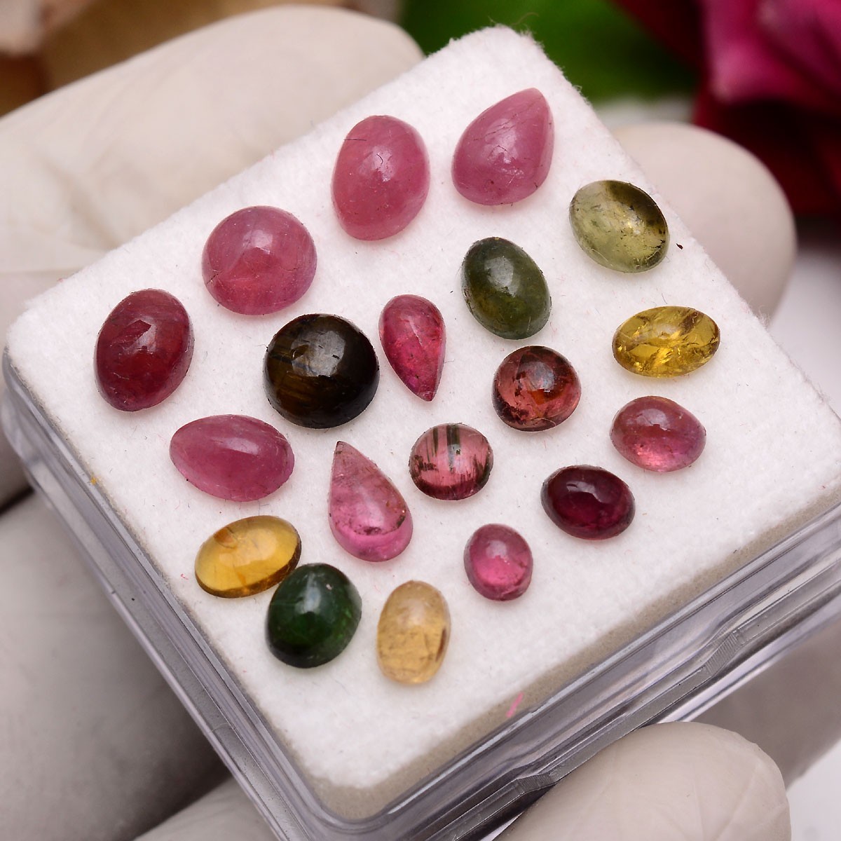 Rainbow Candies~19 Pcs Natural Multi Tourmaline 4mm-7mm Cabochon Loose Gemstones
