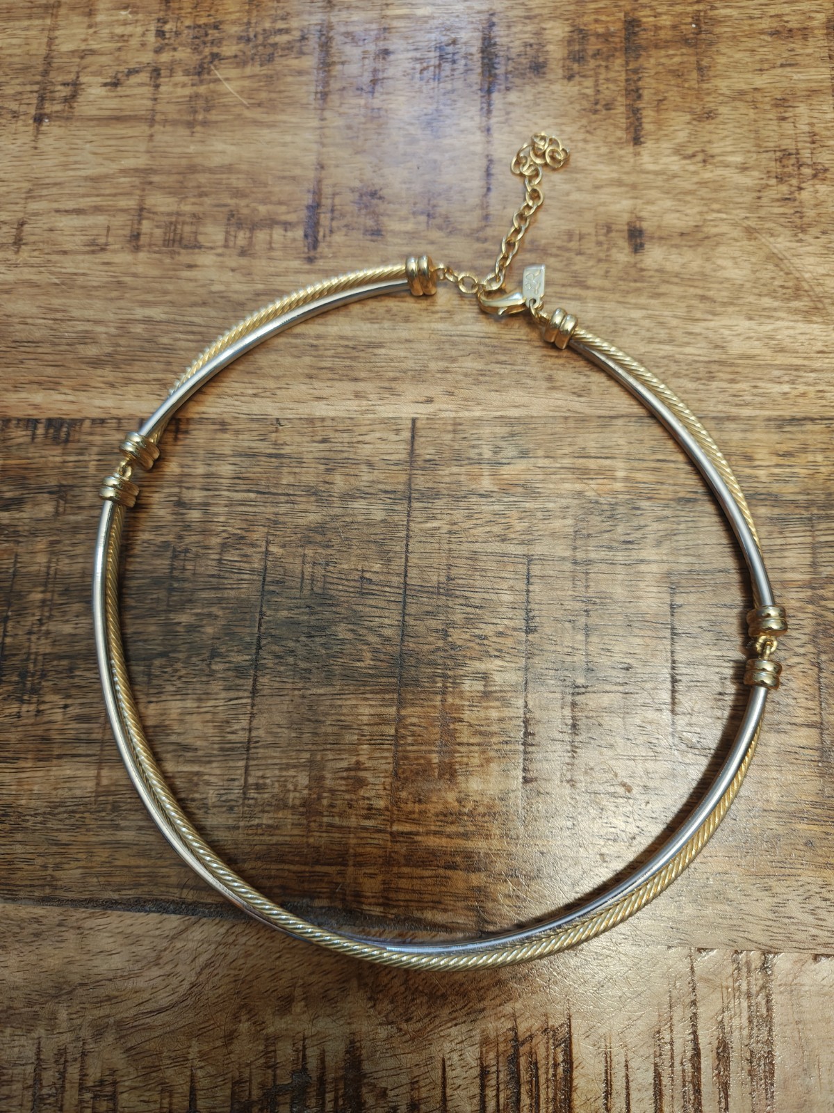 Gold Tone Collar Choker Necklace Round Link Chain Adjustable Lobster Clasp