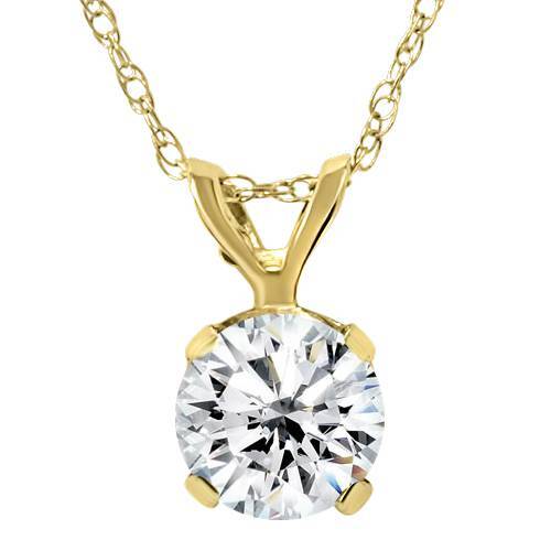 1/4Ct Diamond Round-Cut Solitaire Pendant Women’s 18″ 14k Yellow Gold Necklace