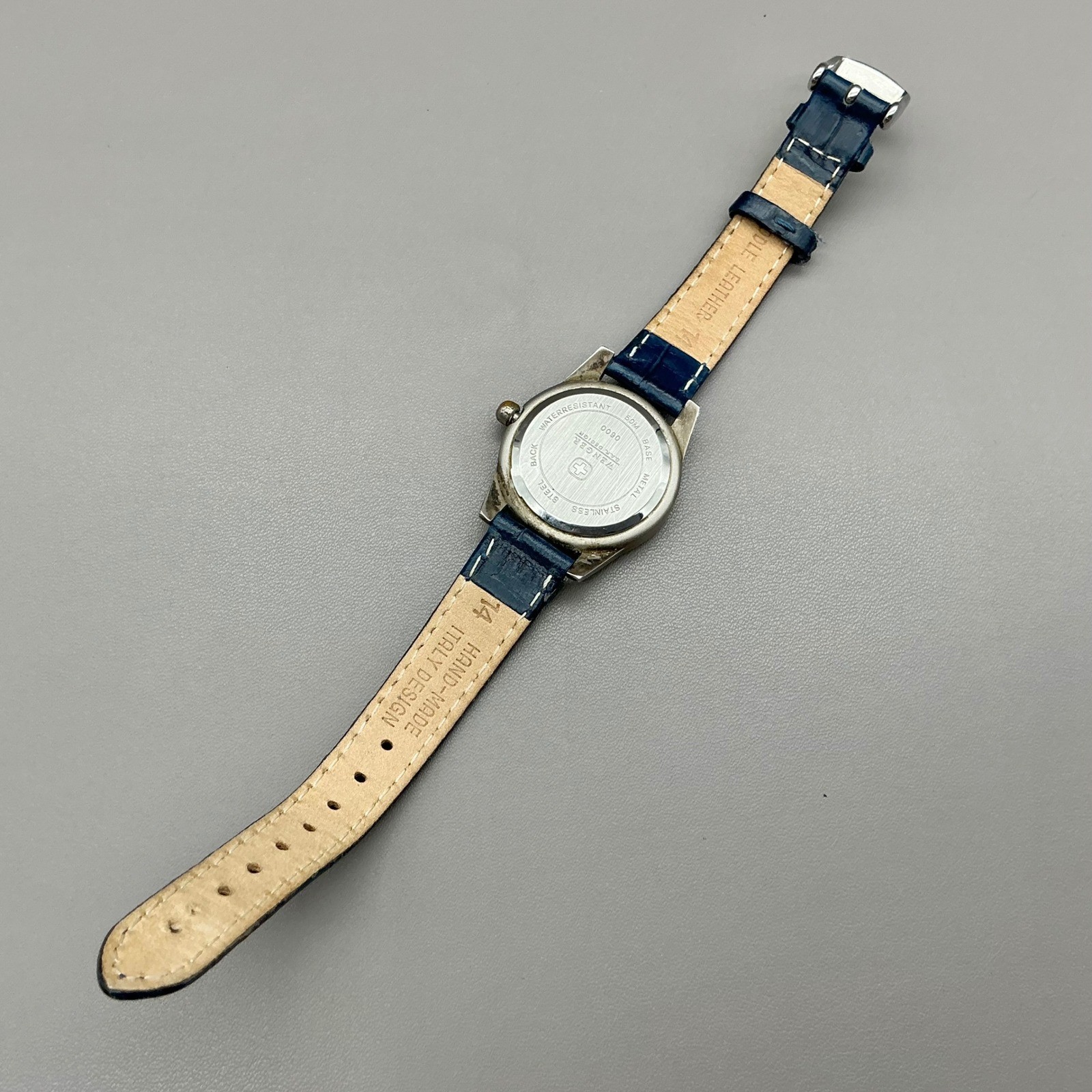 Wenger Watch Womens Silver Tone Blue Leather Band Military Style Date 8.25 In