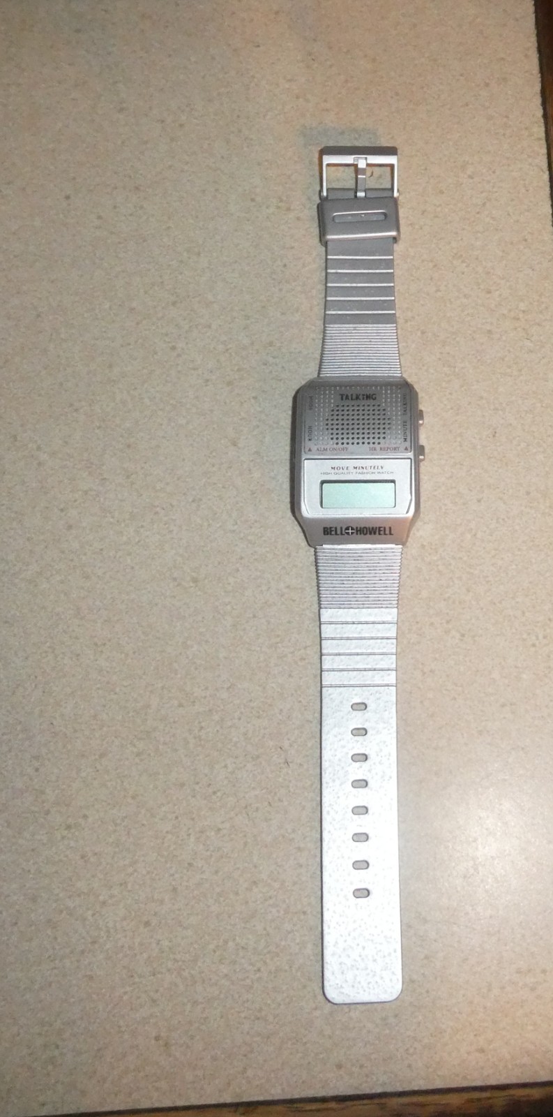VINTAGE Bell + Howell Talking Voice Response LCD Alarm Wristwatch Silvertone