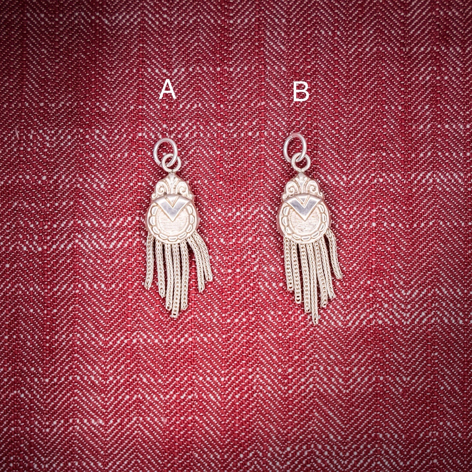 Antique French Puffy Tassel Charm Sterling Silver Die Struck Engraved Circle