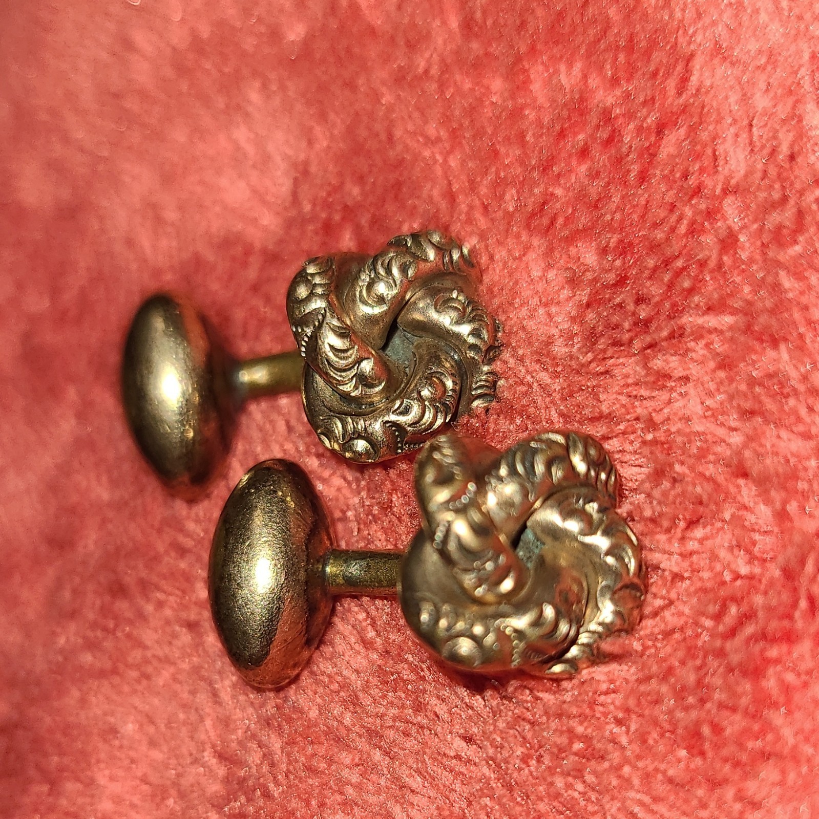 Antique Victorian “Love Knot” Likely Gold Filled Brass Cufflinks, Fixed Back