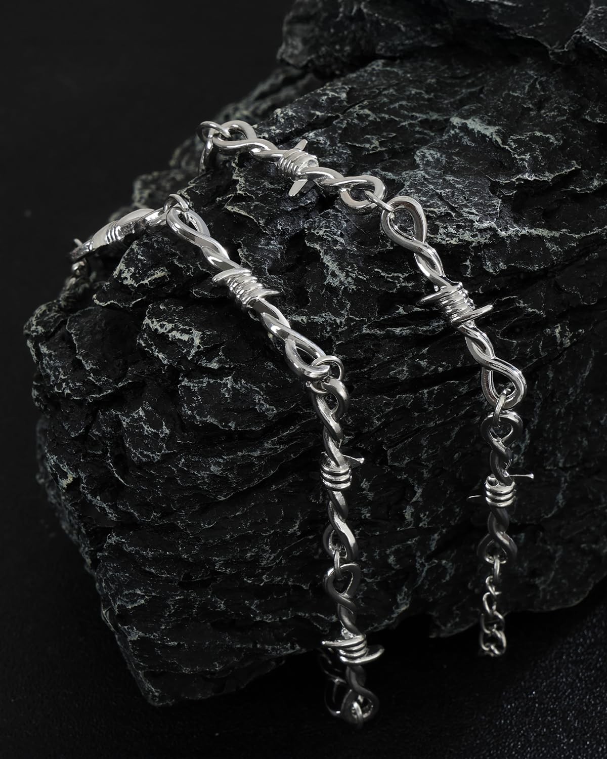 LuxGoth Alloy Steel Barbed Wire Thorns Stab Collar Necklace One Size, Silver