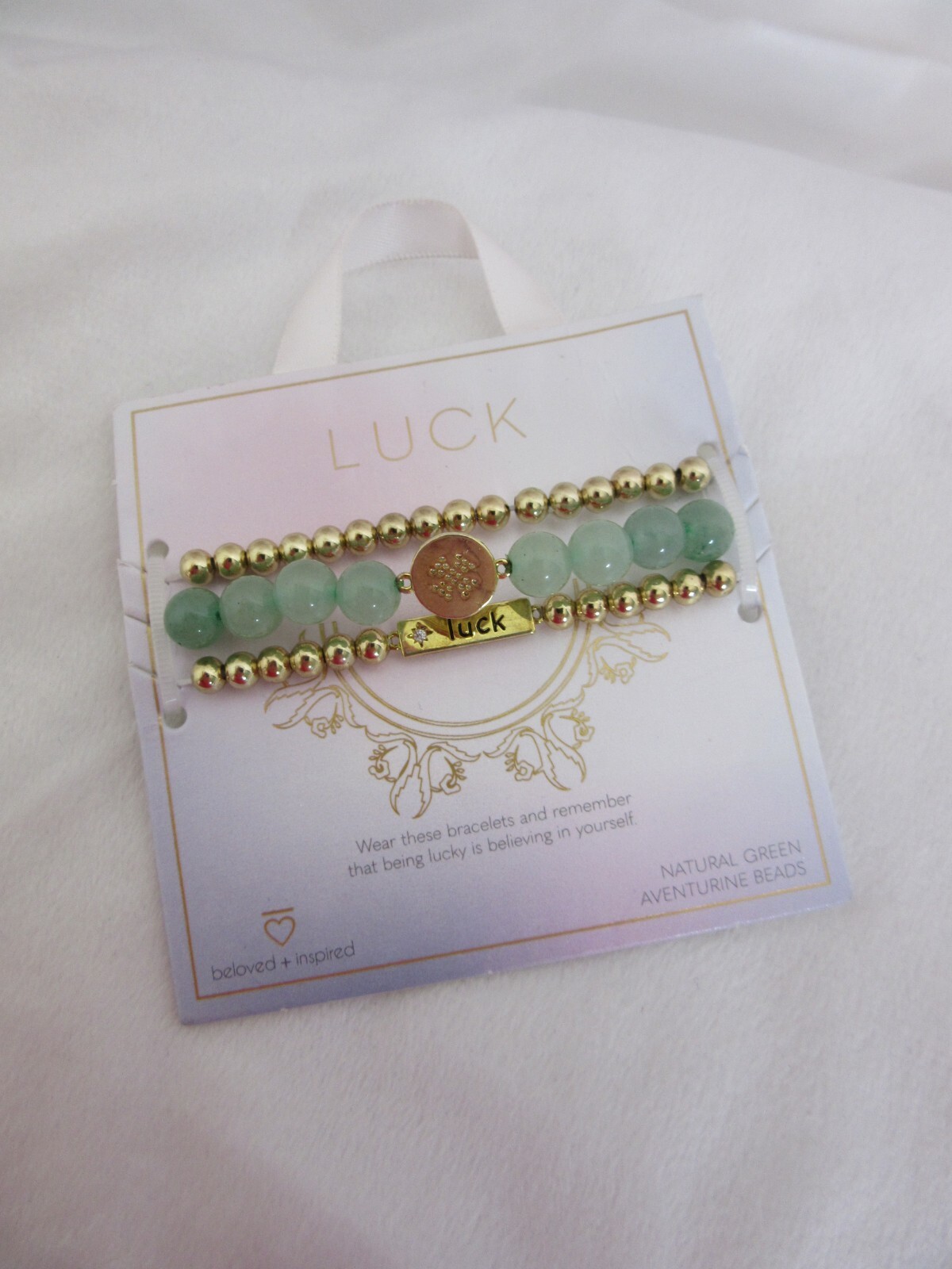 beloved + inspired Luck Bracelet Set Natural Green Aventurine Beads Stretch
