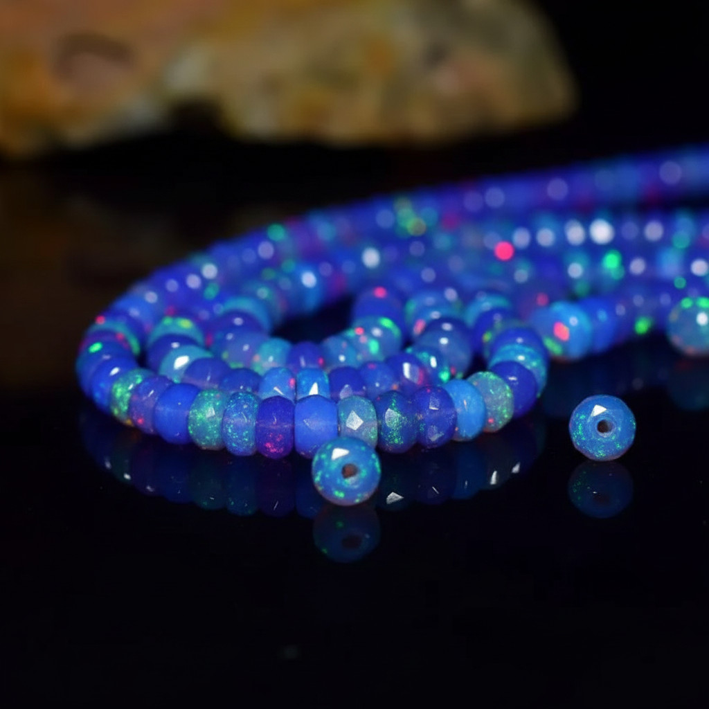 Ethiopian Blue Opal Beads Strand 4-5mm Faceted Rondelle Gemstone 8 Inch