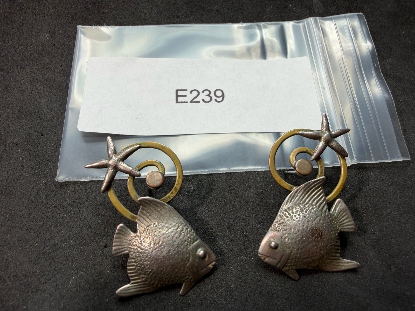 8.34g Vintage Sterling Silver 925 Fish Starfish Spiral Nautical Earrings M