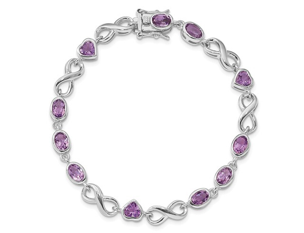 Sterling Silver Amethyst Polished Heart Bracelet