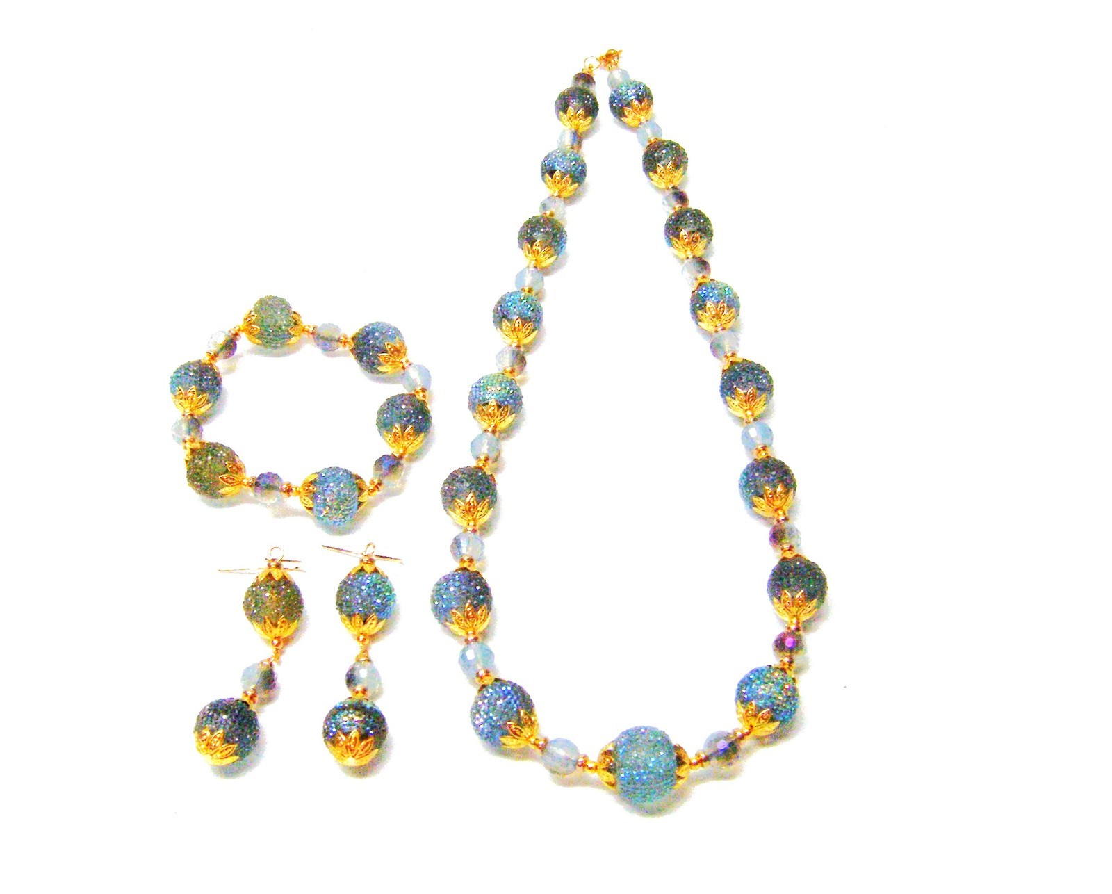 Cornflower Periwinkle Blue Sparkly Glitter Resin Donut Beads w/Gold Accent N/B/E