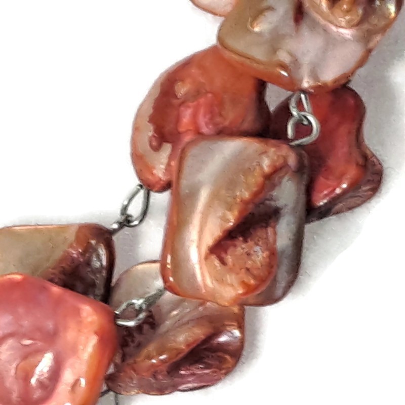 Iridescent Peach Mother of Pearl Shell 3-Strand Statement Necklace & Earring Set
