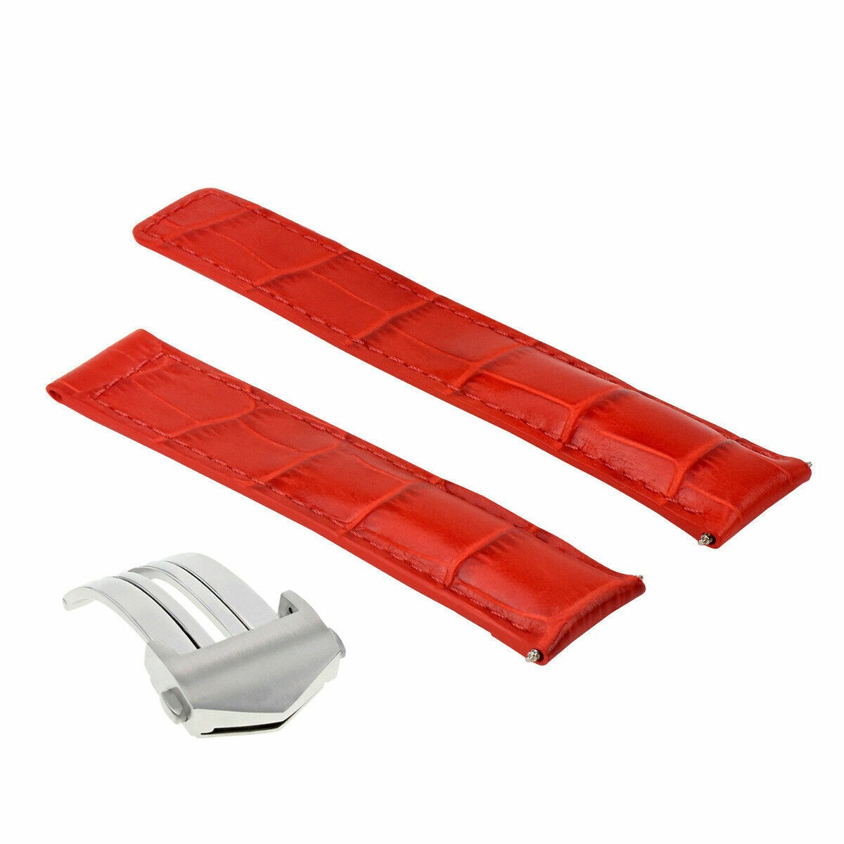 20mm Red Leather Replacement Silver Deployment Clasp Strap For Tag Heuer Carrera