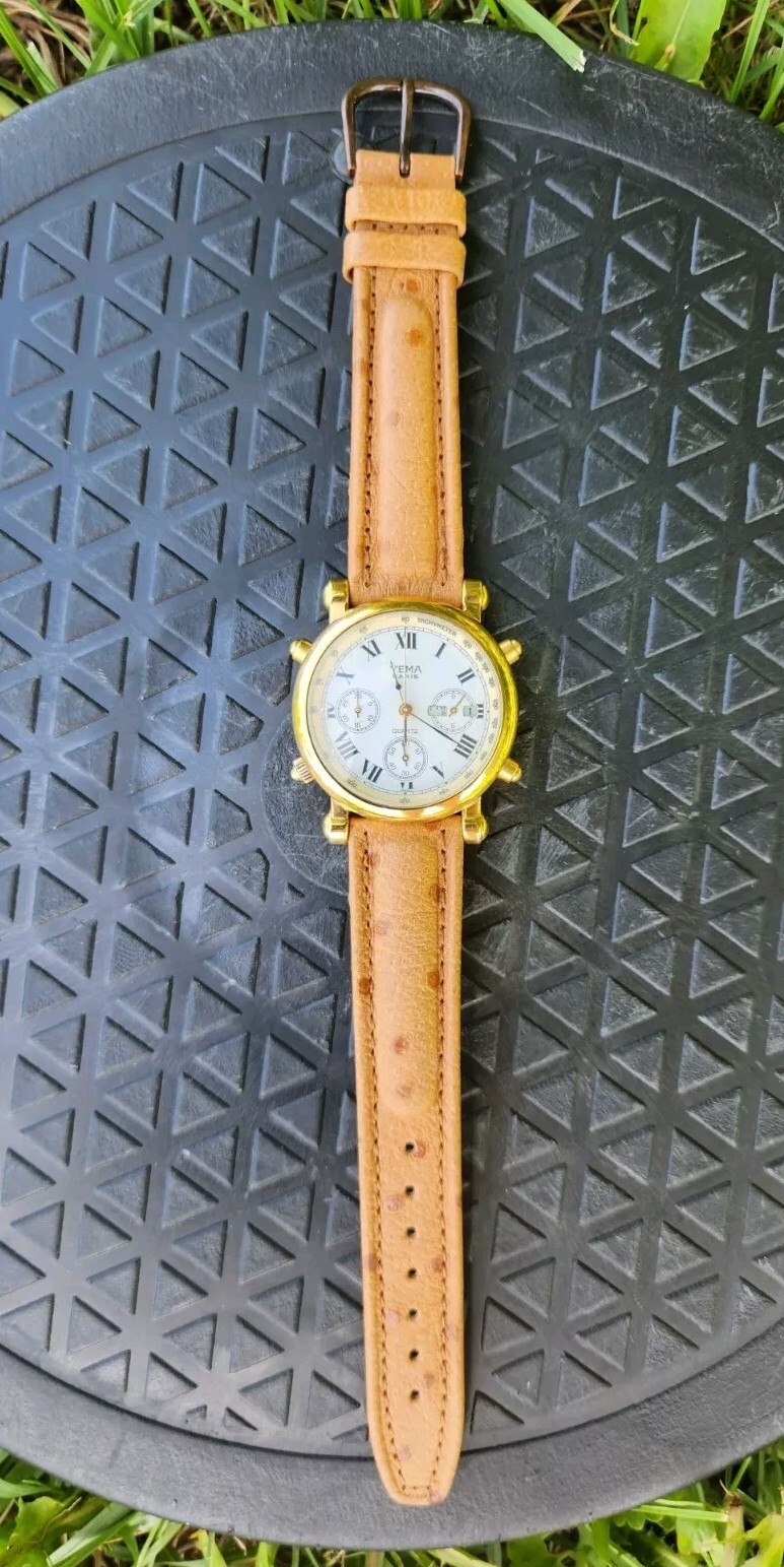 YEMA Paris N81W43 Chronograph Day Date Gold Tone Men’s 35mm Watch VERY NICE!!