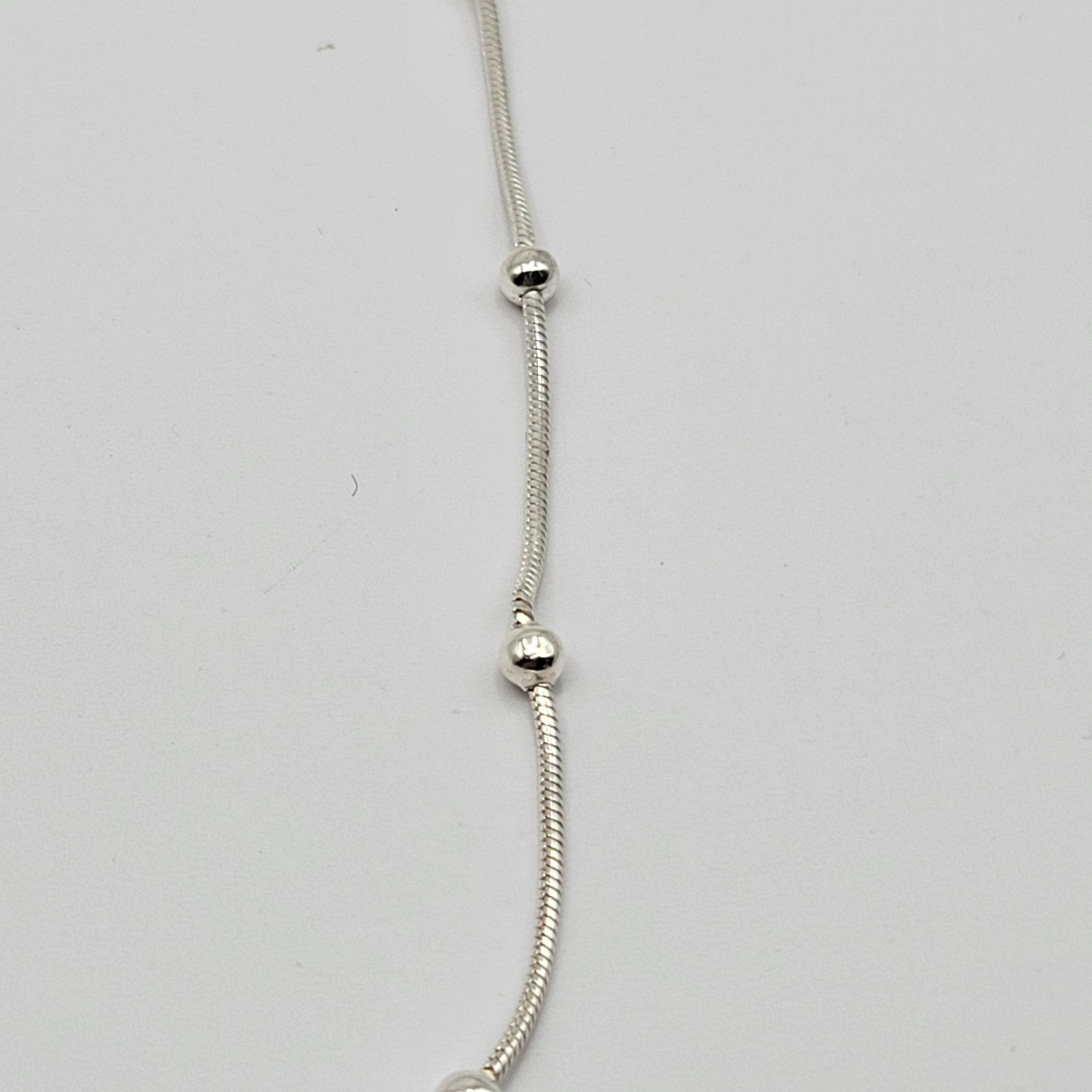 QVC Italian Silver Sterling 1mm Snake Chain 3mm Bead Station Necklace – 18″