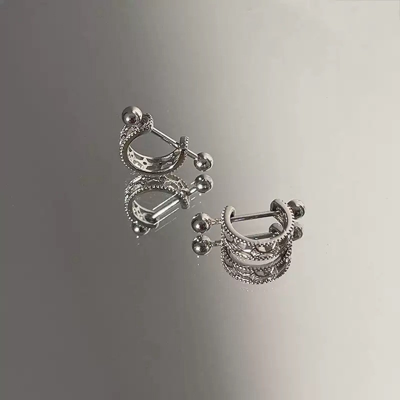 925 Silver Cartilage Stud Earrings Helix Barbell Ear Piercing Vintage Hoop 436