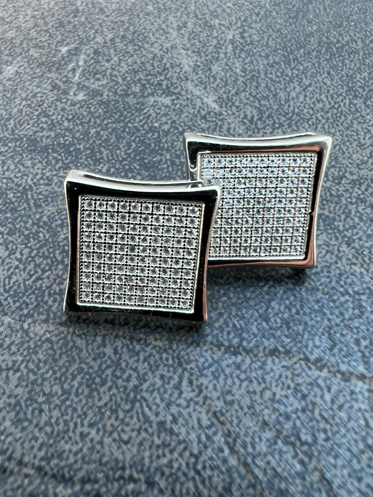 Real 925 Silver Iced CZ Screwback Square Kite Earrings 4mm-18mm Mens Ladies